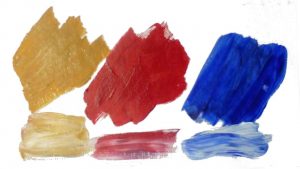 dabs yellow-ochre, crimson, ultramarine